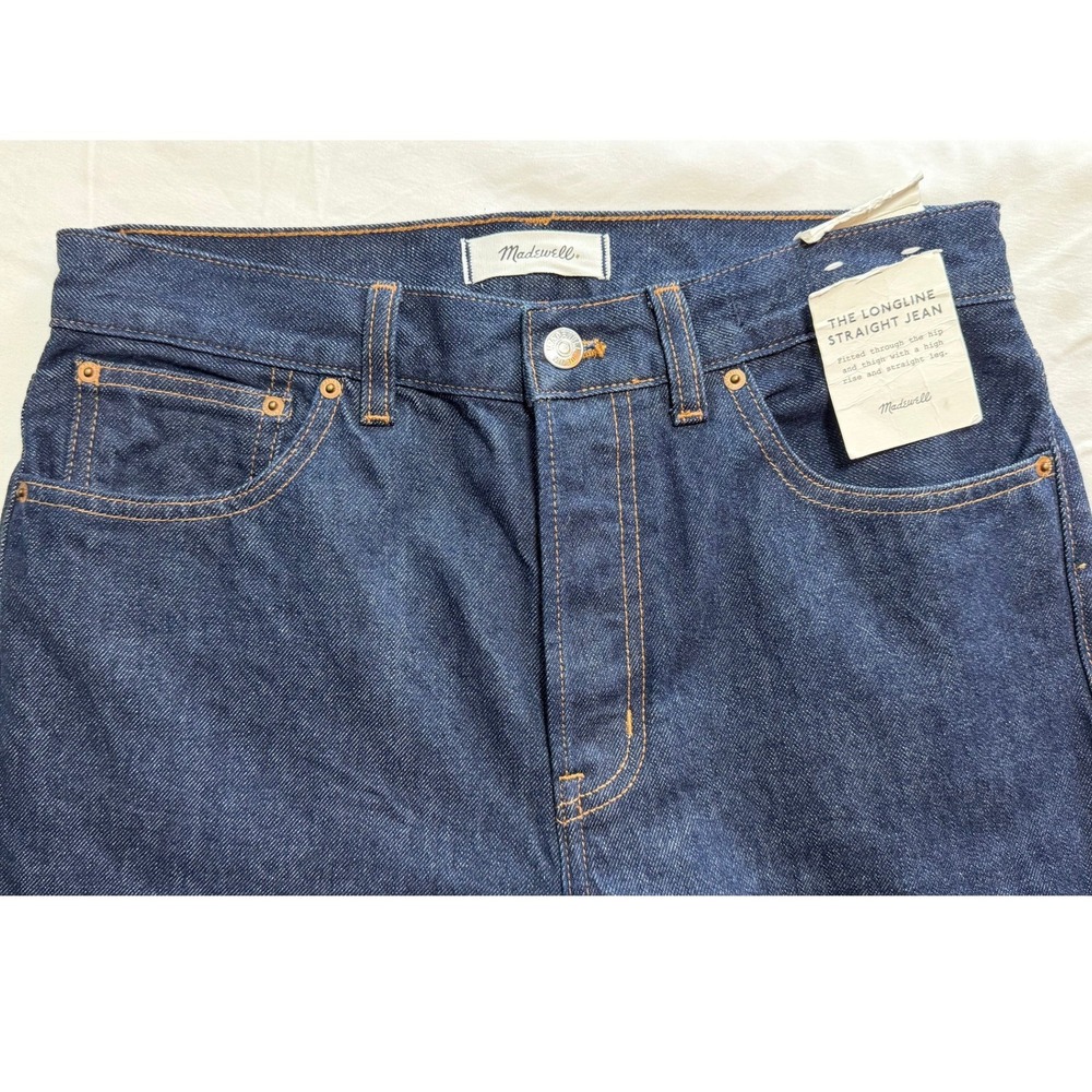 Madewell Longline Straight Jean Dark Indigo High Rise Button Fly 27 NX984 NWT - Picture 4 of 10
